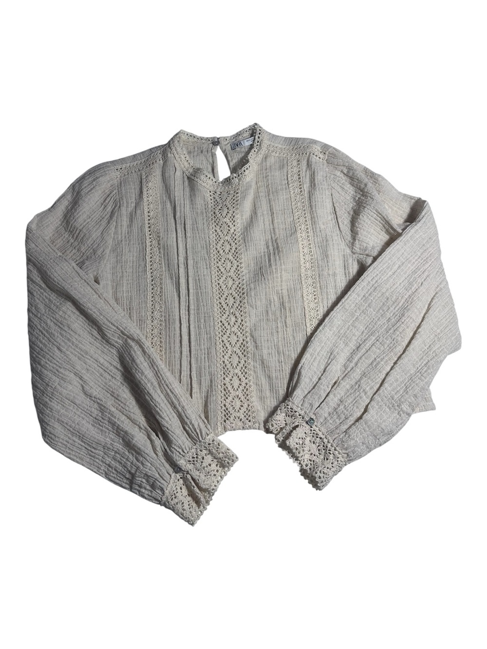 Zara cream crochet lace cropped long sleeve top women’s medium - Picture 3 of 10